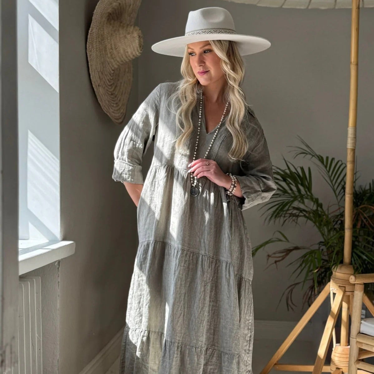 DRESS LINEN, HELENIA - TAUPE