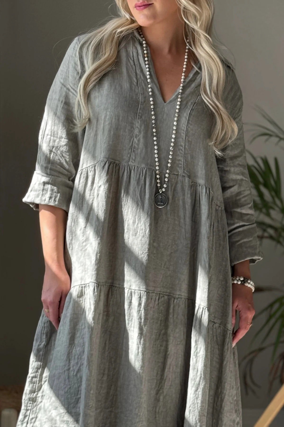 DRESS LINEN, HELENIA - TAUPE