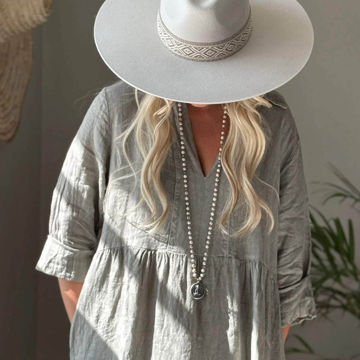 DRESS LINEN, HELENIA - TAUPE