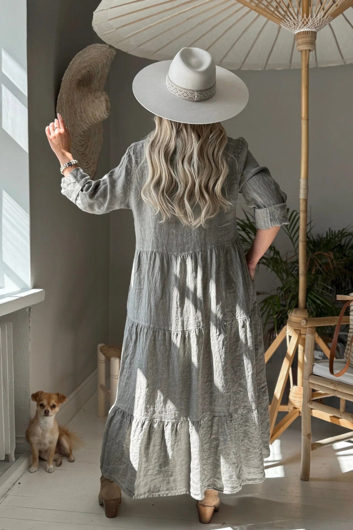DRESS LINEN, HELENIA - TAUPE