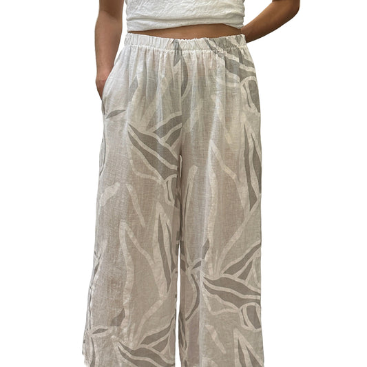 PANTS LINEN - WHITE/GREY PRINT