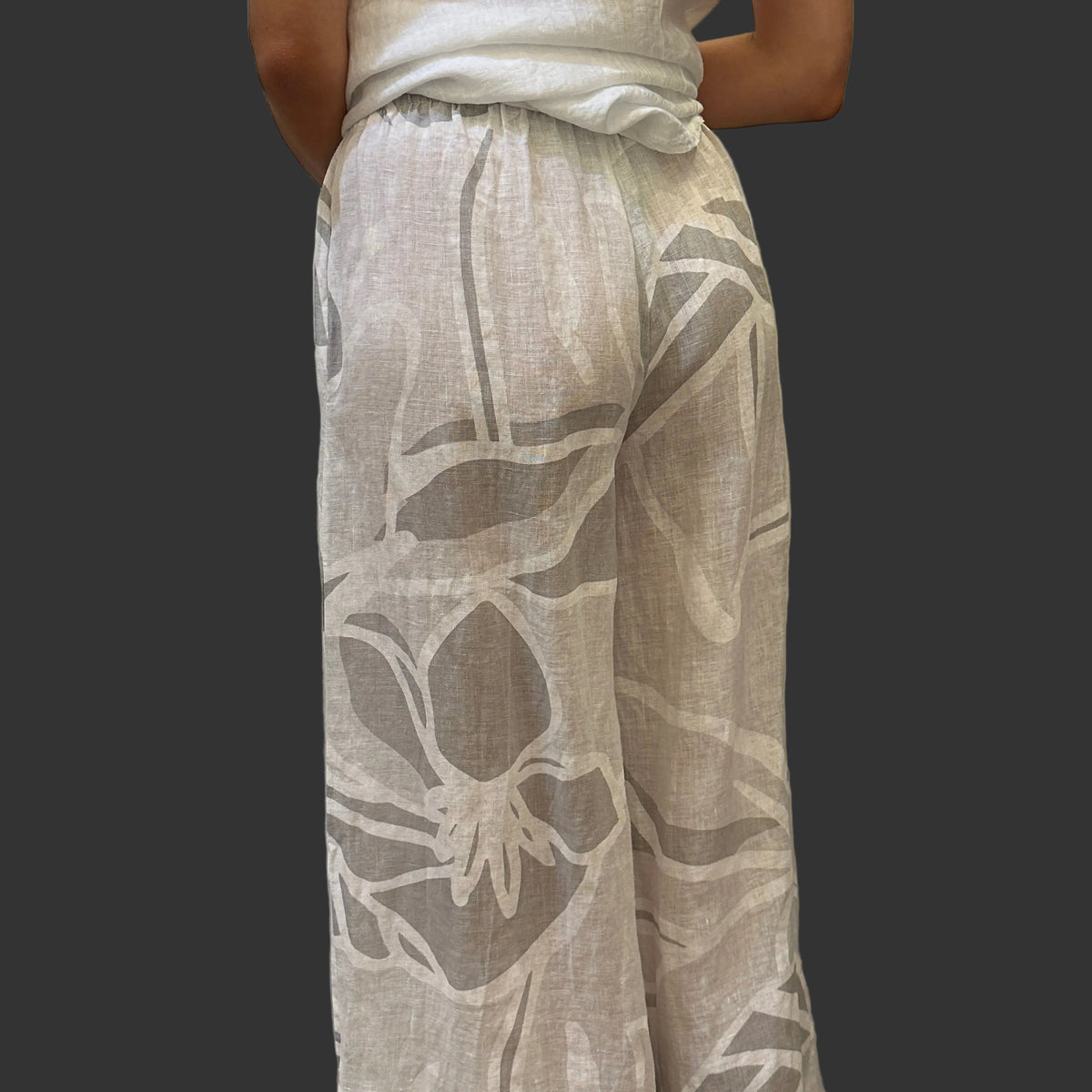 PANTS LINEN - WHITE/GREY PRINT