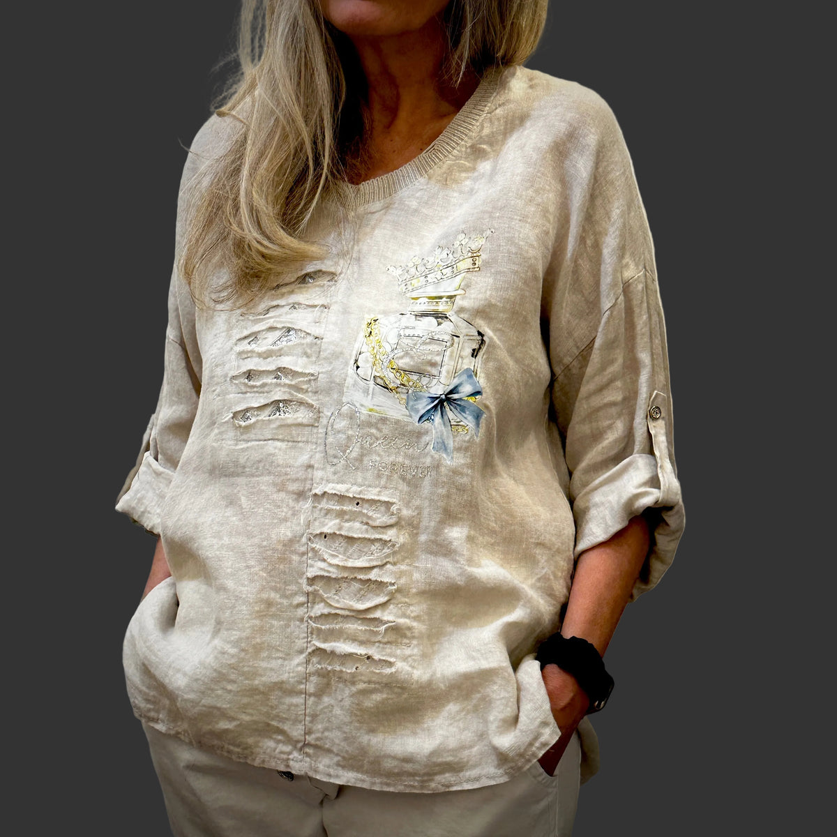 TOP, LINEN - BEIGE