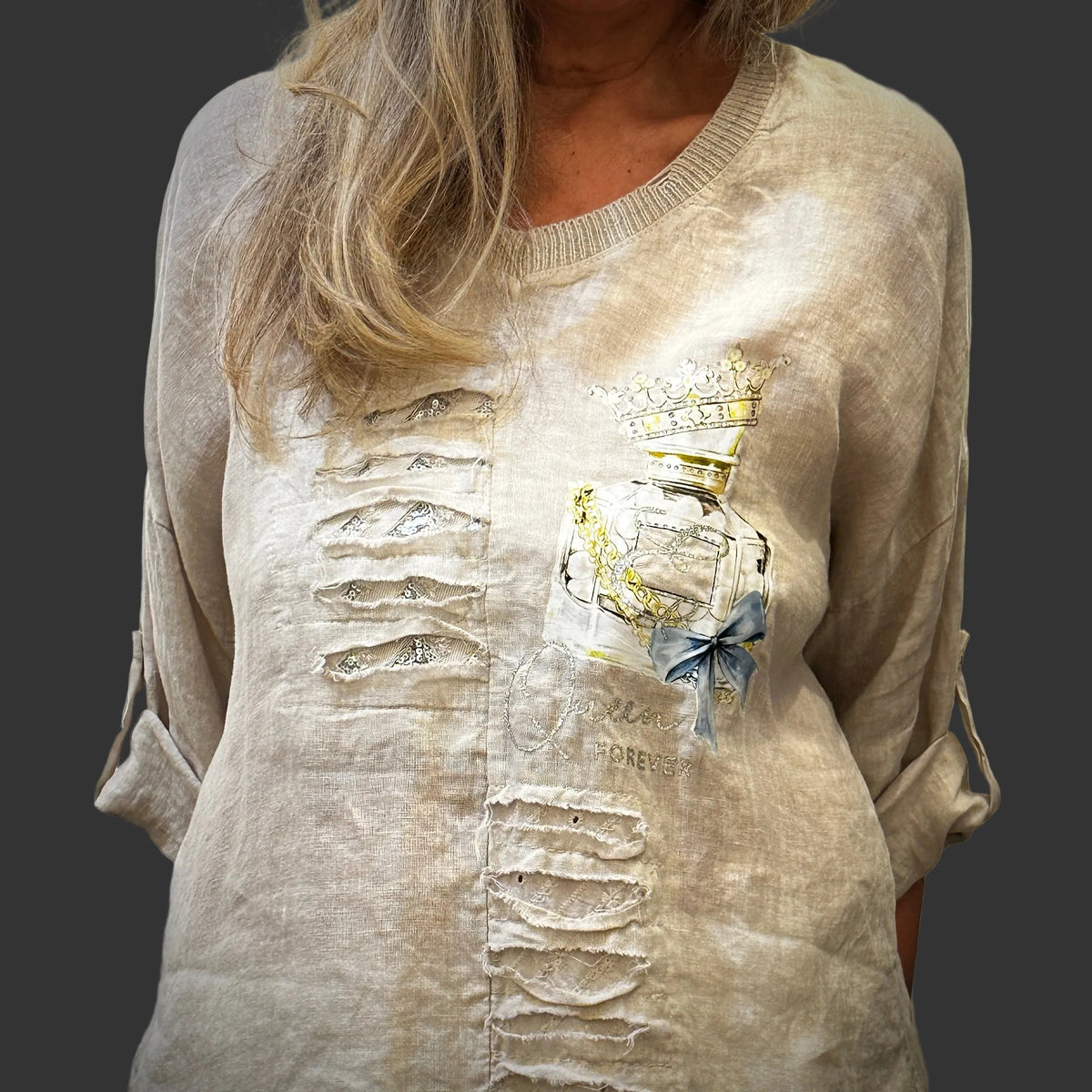 TOP, LINEN - BEIGE