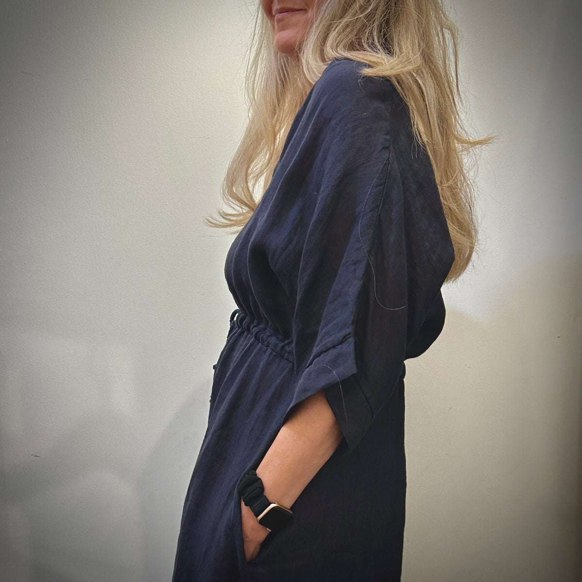 DRESS, LINEN - NAVY