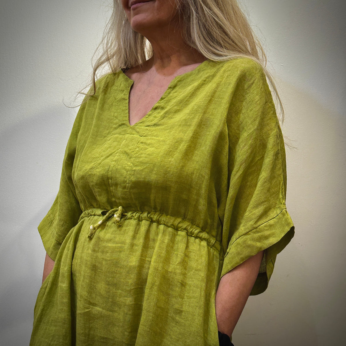 DRESS, LINEN - PISTACHIO
