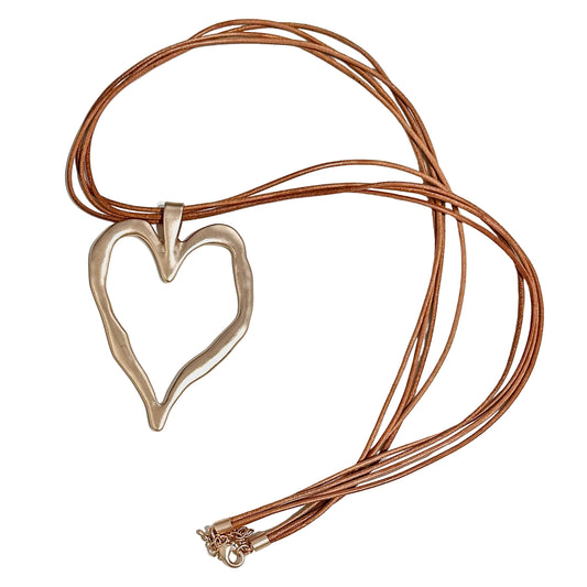NECKLACE, PENDANT - HEART/BROWN RIBBON