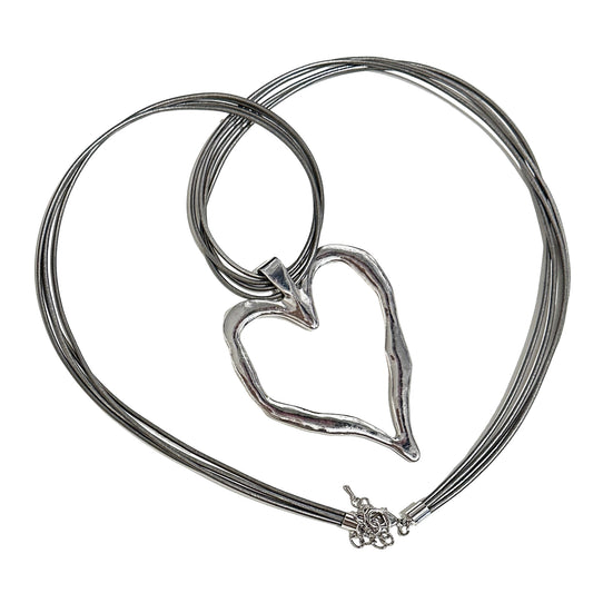 NECKLACE, PENDANT - HEART/GREY RIBBON