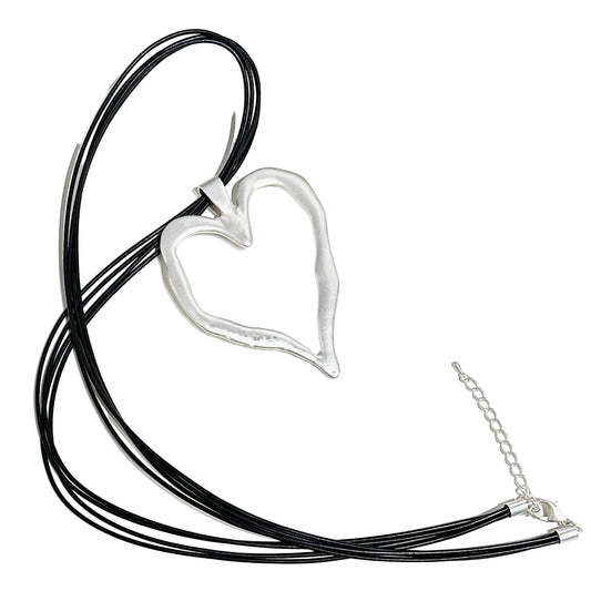 NECKLACE, PENDANT - HEART/BLACK RIBBON