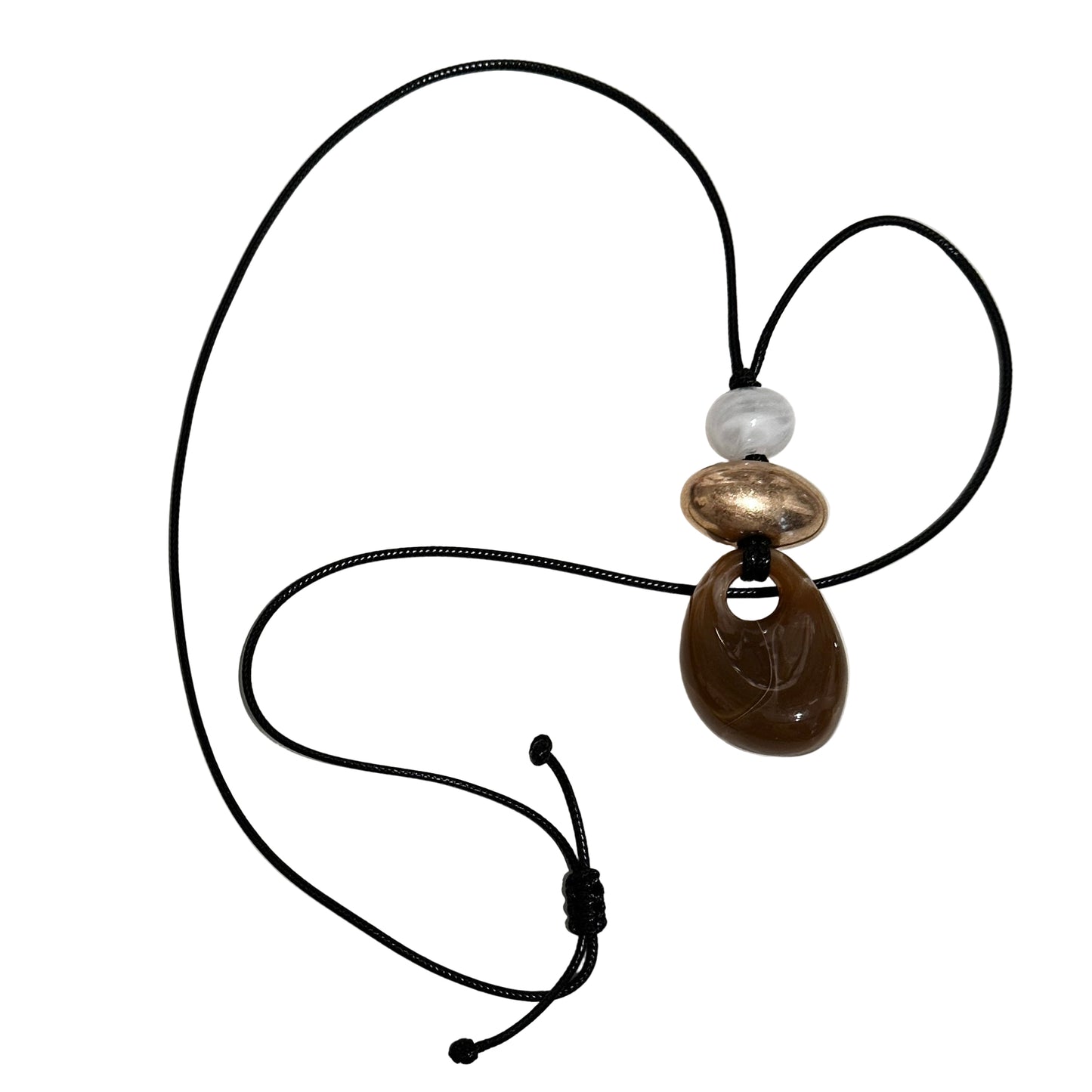 NECKLACE, PENDANT - BROWN/WHITE MARBLE