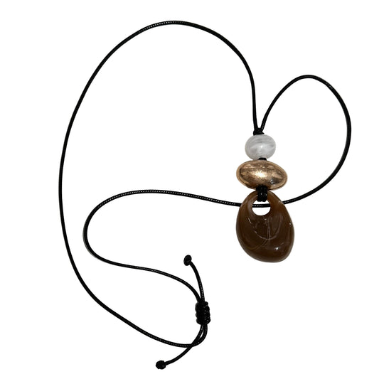 NECKLACE, PENDANT - BROWN/WHITE MARBLE