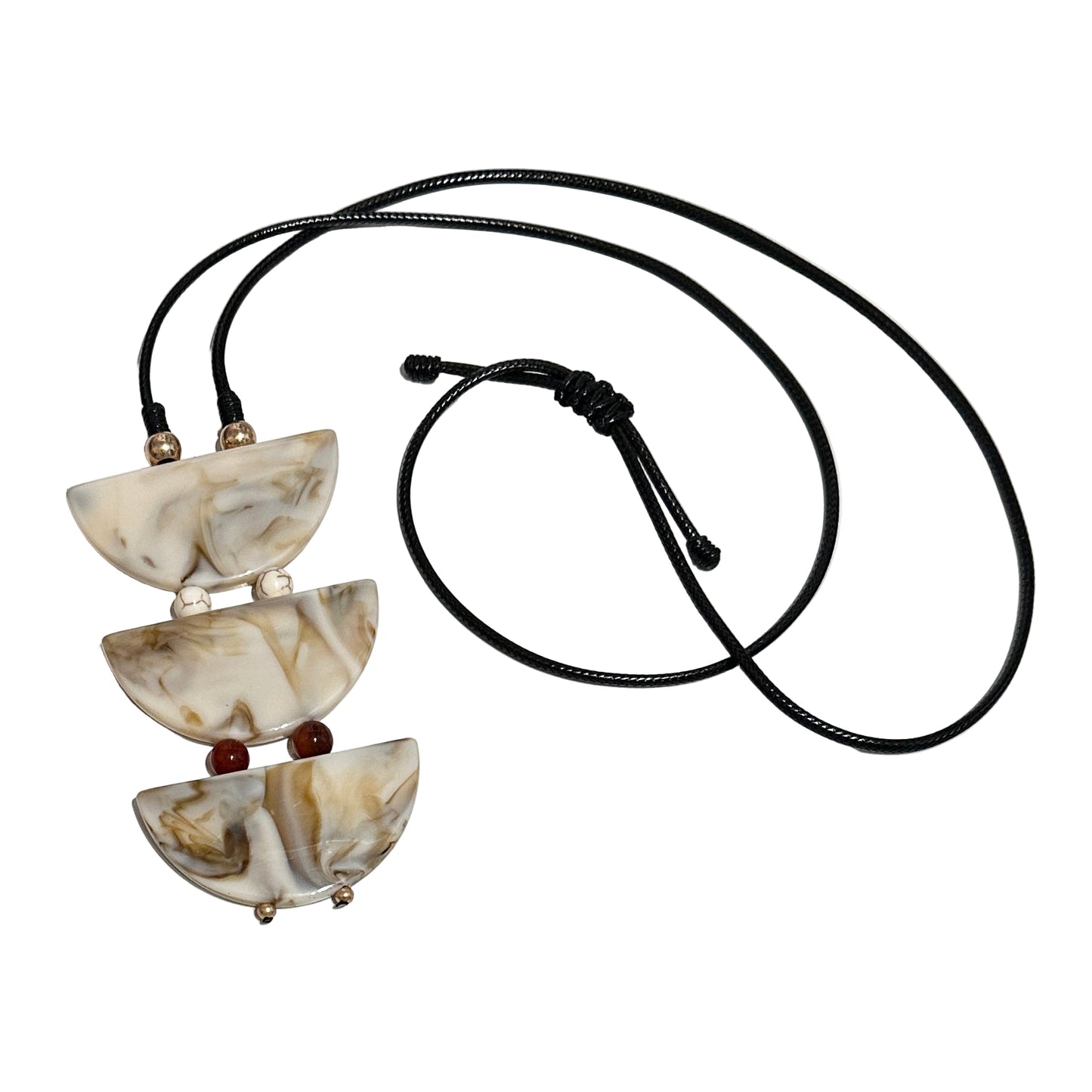 NECKLACE, PENDANT - BROWN/WHITE MARBLE