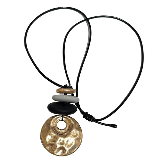 NECKLACE - LONG, GLD/BLK/GREY