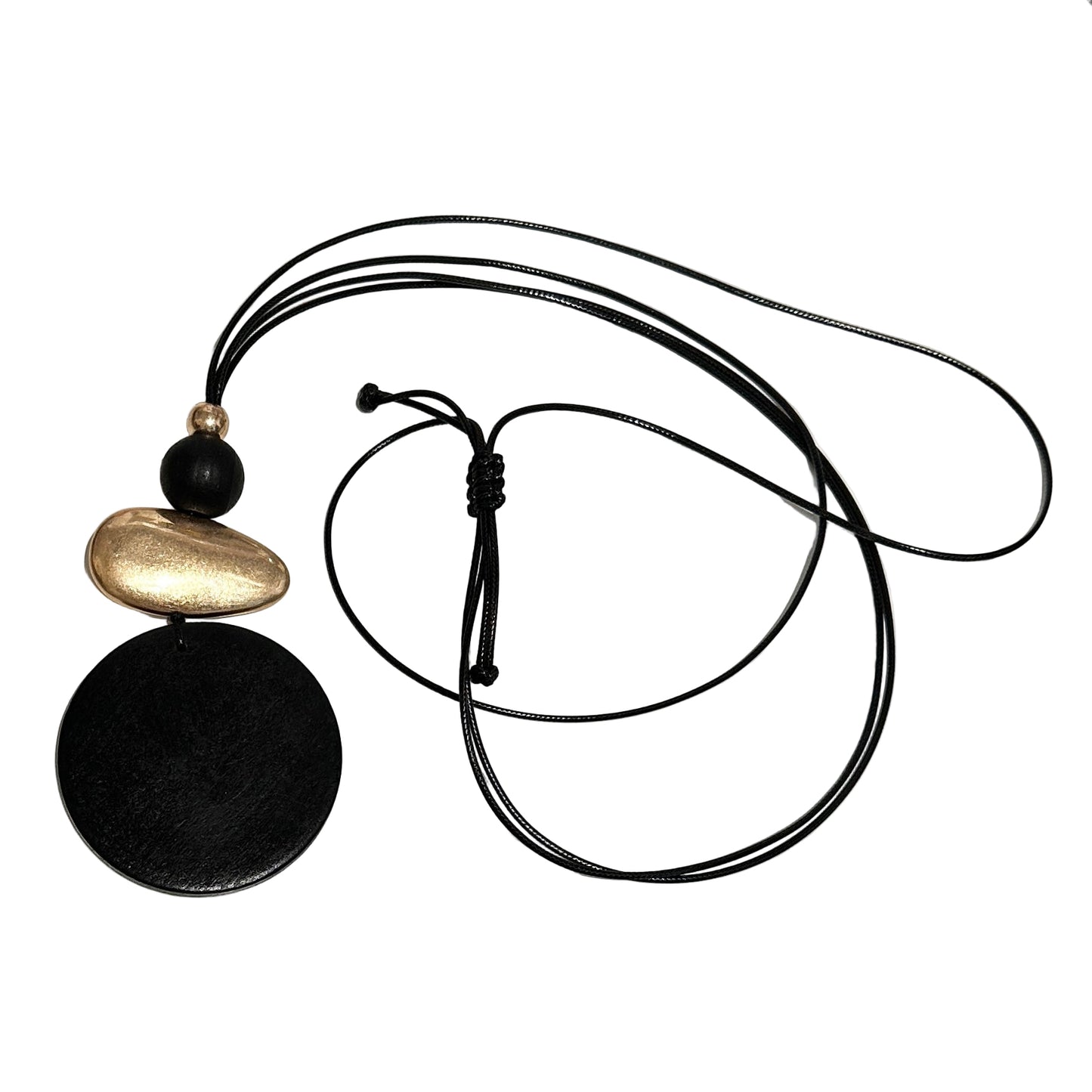 NECKLACE - LONG, GLD/BLK WOOD