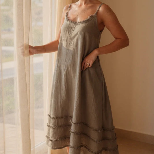 DRESS LINEN, TAUPE - FRAY EDGE