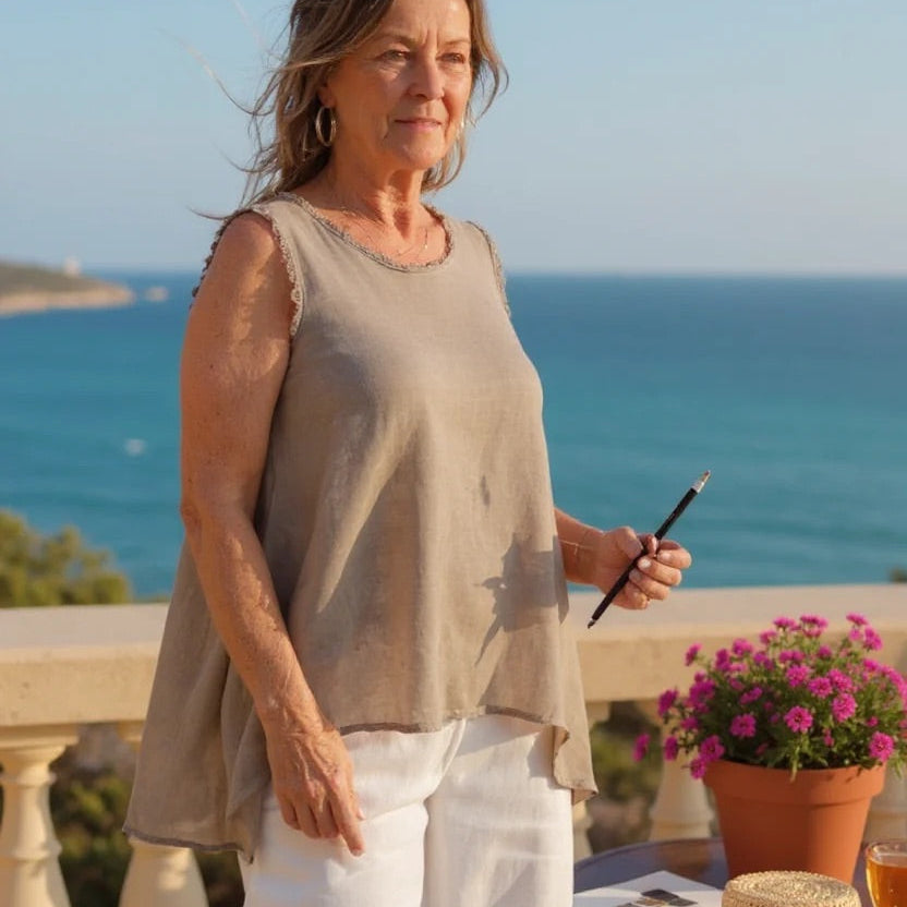 TOP LINEN - FRAY EDGE