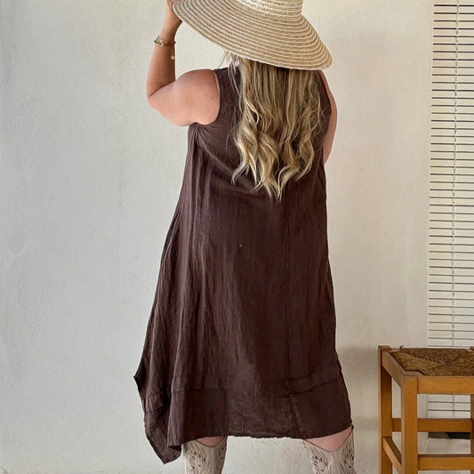 DRESS LINEN, JOLIE - COFFEE