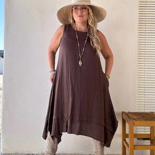 DRESS LINEN, JOLIE - COFFEE