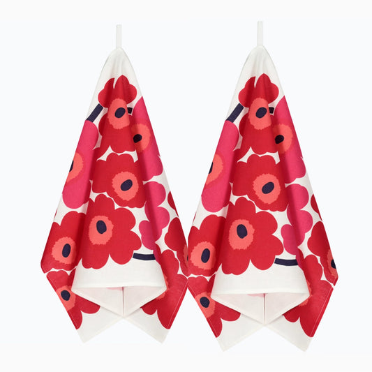 MARIMEKKO TEA TOWEL, SET OF 2 - UNIKKO, RED