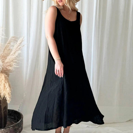 DRESS LINEN, MADDALENA - BLACK