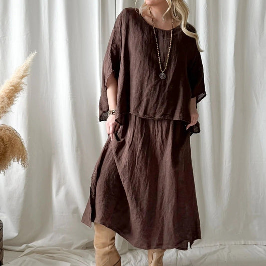 DRESS LINEN, MARTHA - COFFEE
