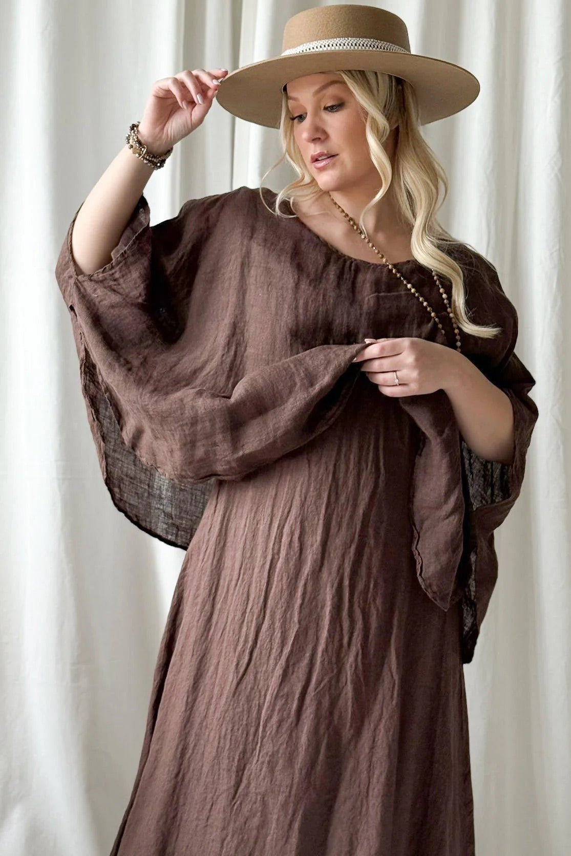 DRESS LINEN, MARTHA - COFFEE