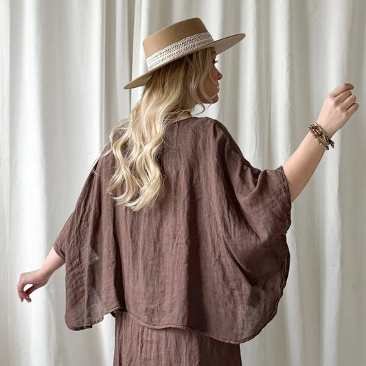 DRESS LINEN, MARTHA - COFFEE