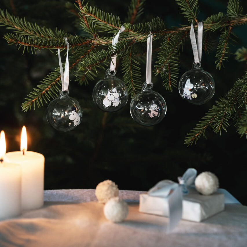 MOOMIN GLASS BAUBLE - LET IT SNOW, SET OF 4