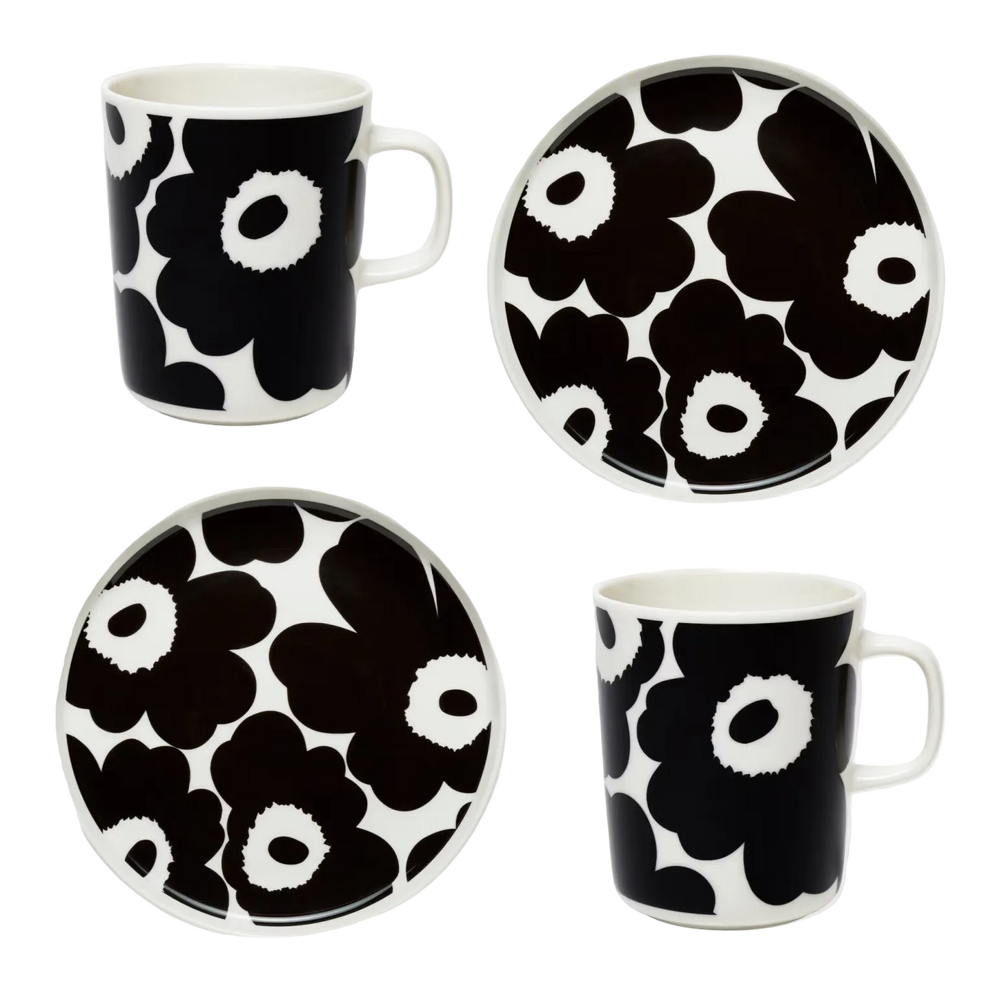 MARIMEKKO MUG/PLATE SET, 4 PCS - OIVA, WHITE/BLACK