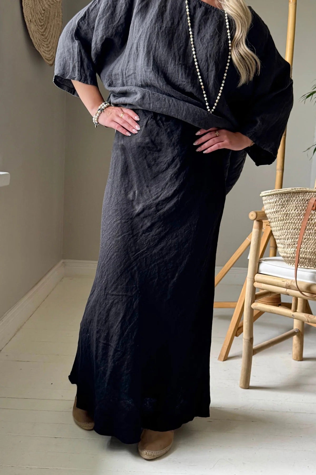 SKIRT, PENCIL - LINEN, BLACK