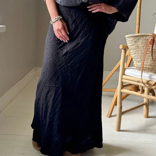 SKIRT, PENCIL - LINEN, BLACK