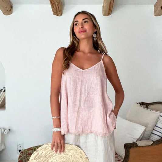 TOP LINEN, PEONY - LIGHT PINK