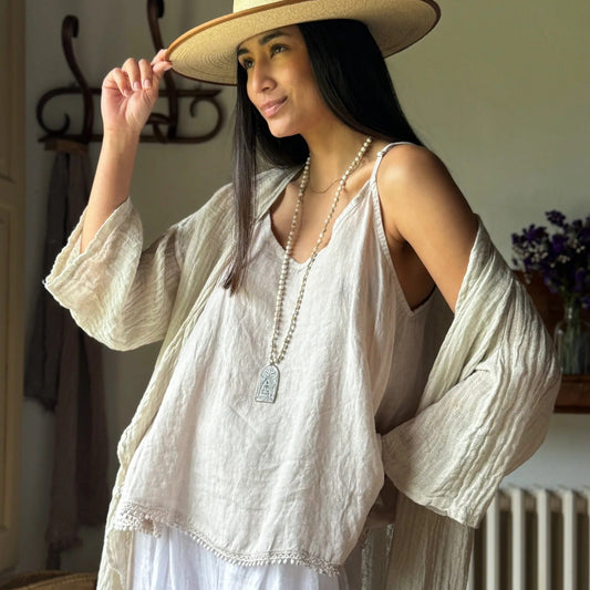 TOP LINEN, PEONY - SAND