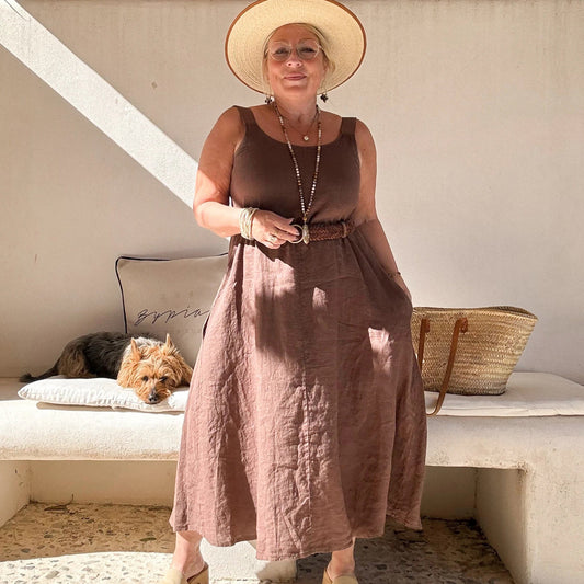 DRESS LINEN, MADDALENA - COFFEE