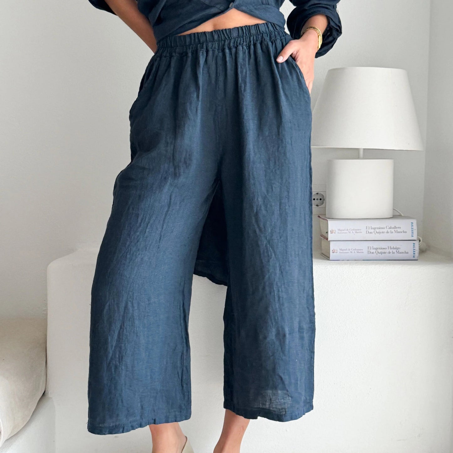 TROUSERS LINEN, HAVANA - NAVY