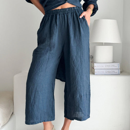 TROUSERS LINEN, HAVANA - NAVY