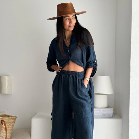 TROUSERS LINEN, HAVANA - NAVY