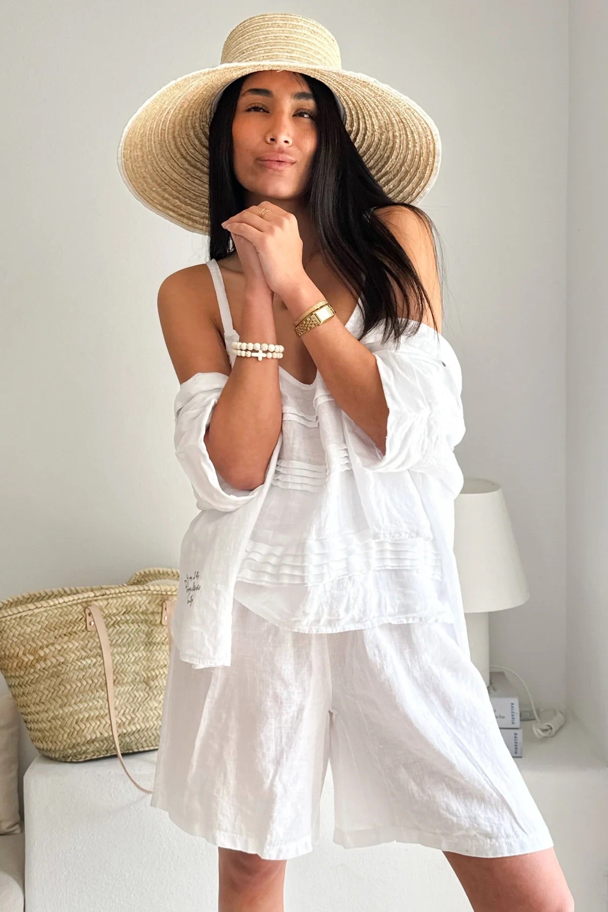 SHORTS LINEN, RIVIERA - WHITE