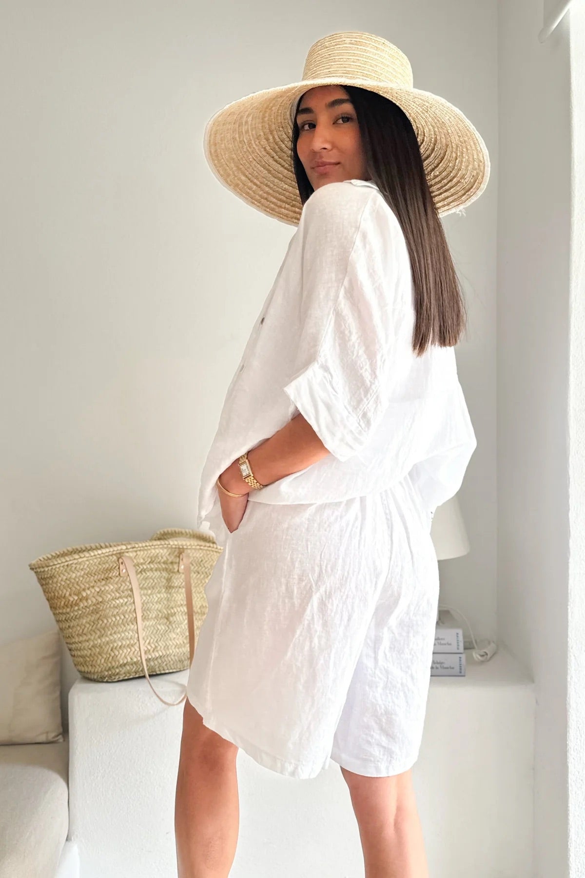 SHORTS LINEN, RIVIERA - WHITE