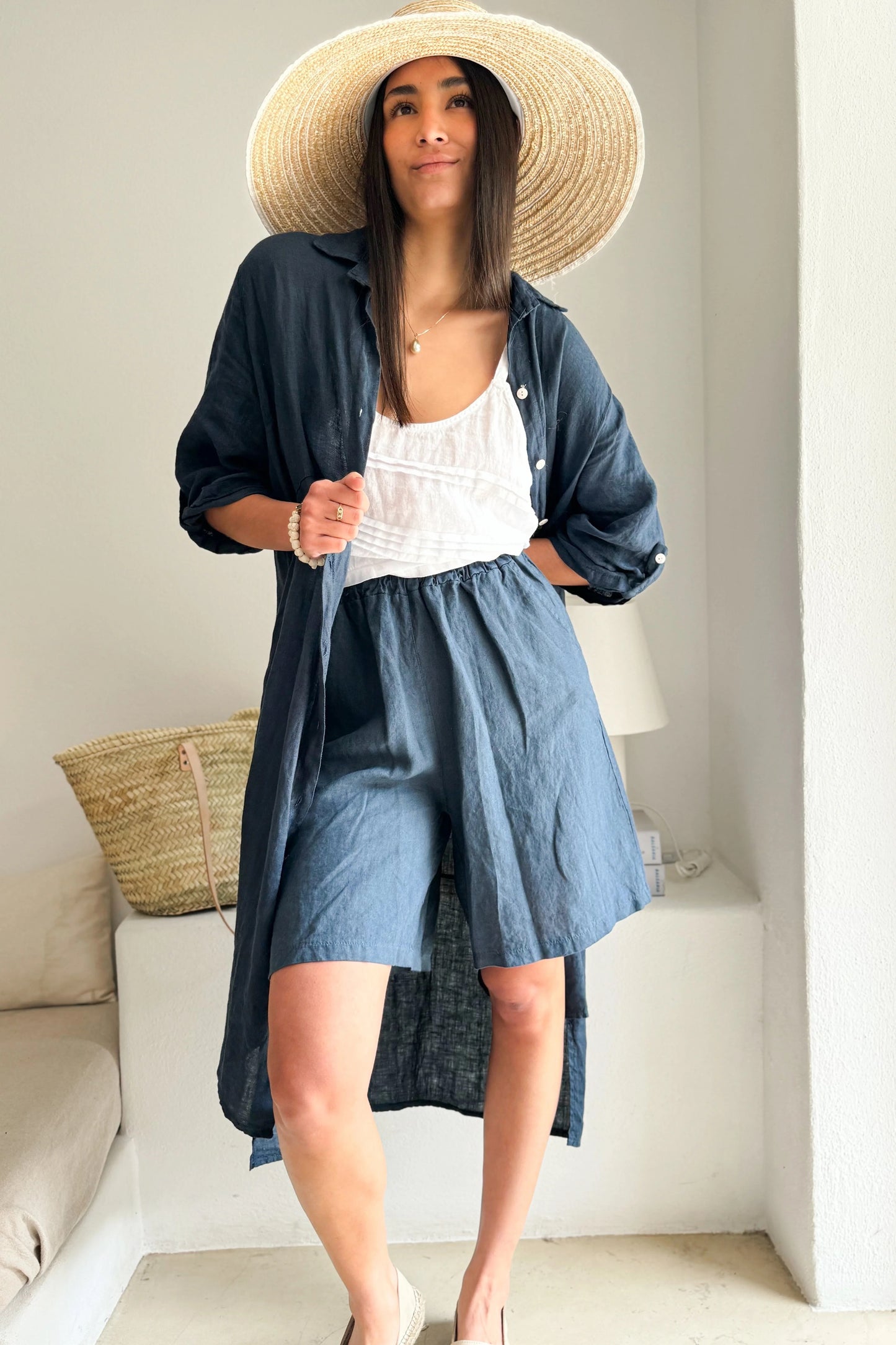 SHORTS LINEN, RIVIERA - NAVY