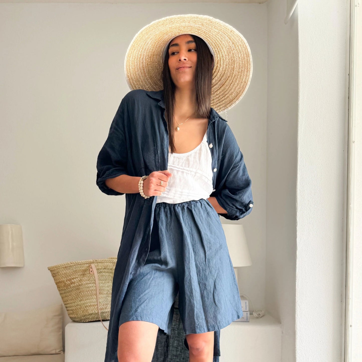 SHORTS LINEN, RIVIERA - NAVY