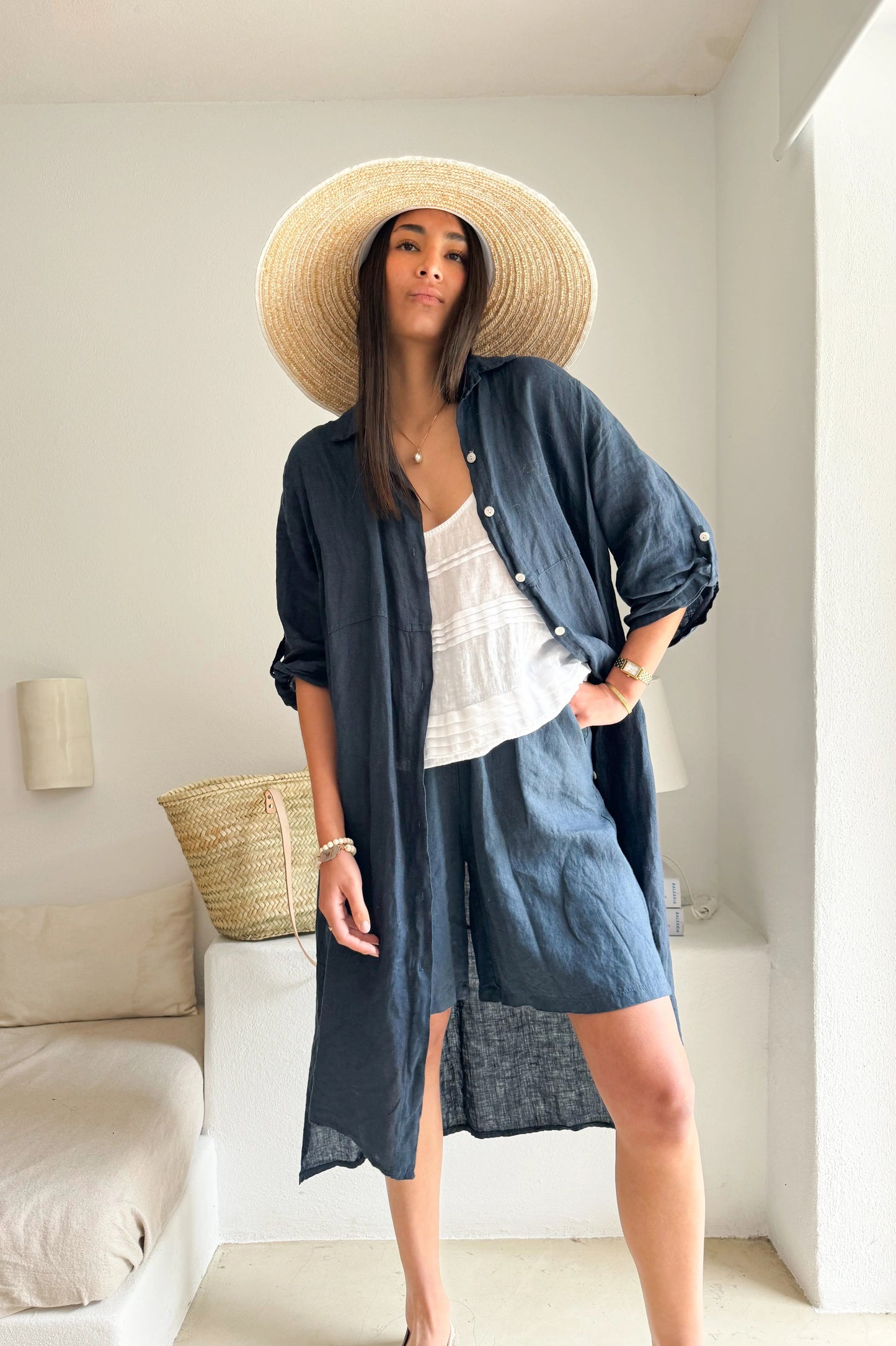 SHORTS LINEN, RIVIERA - NAVY