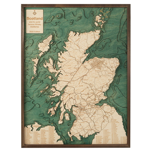 MAP, FRAMED - SCOTLAND WITH DISTILLERIES (L)