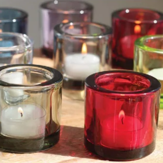 CANDLE HOLDER, HEAVY GLASS  - SMOKE