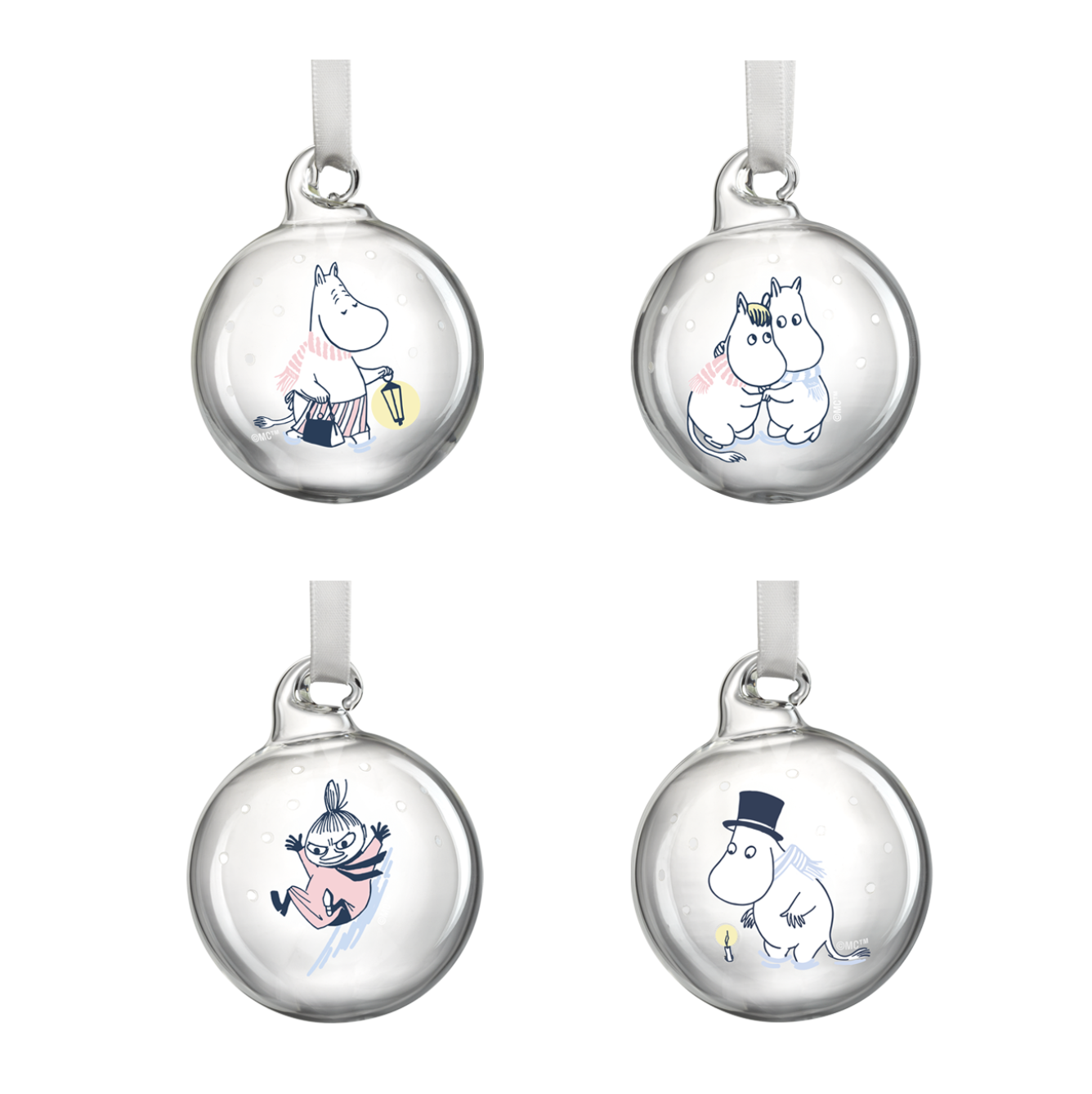 MOOMIN GLASS BAUBLE - LET IT SNOW, SET OF 4