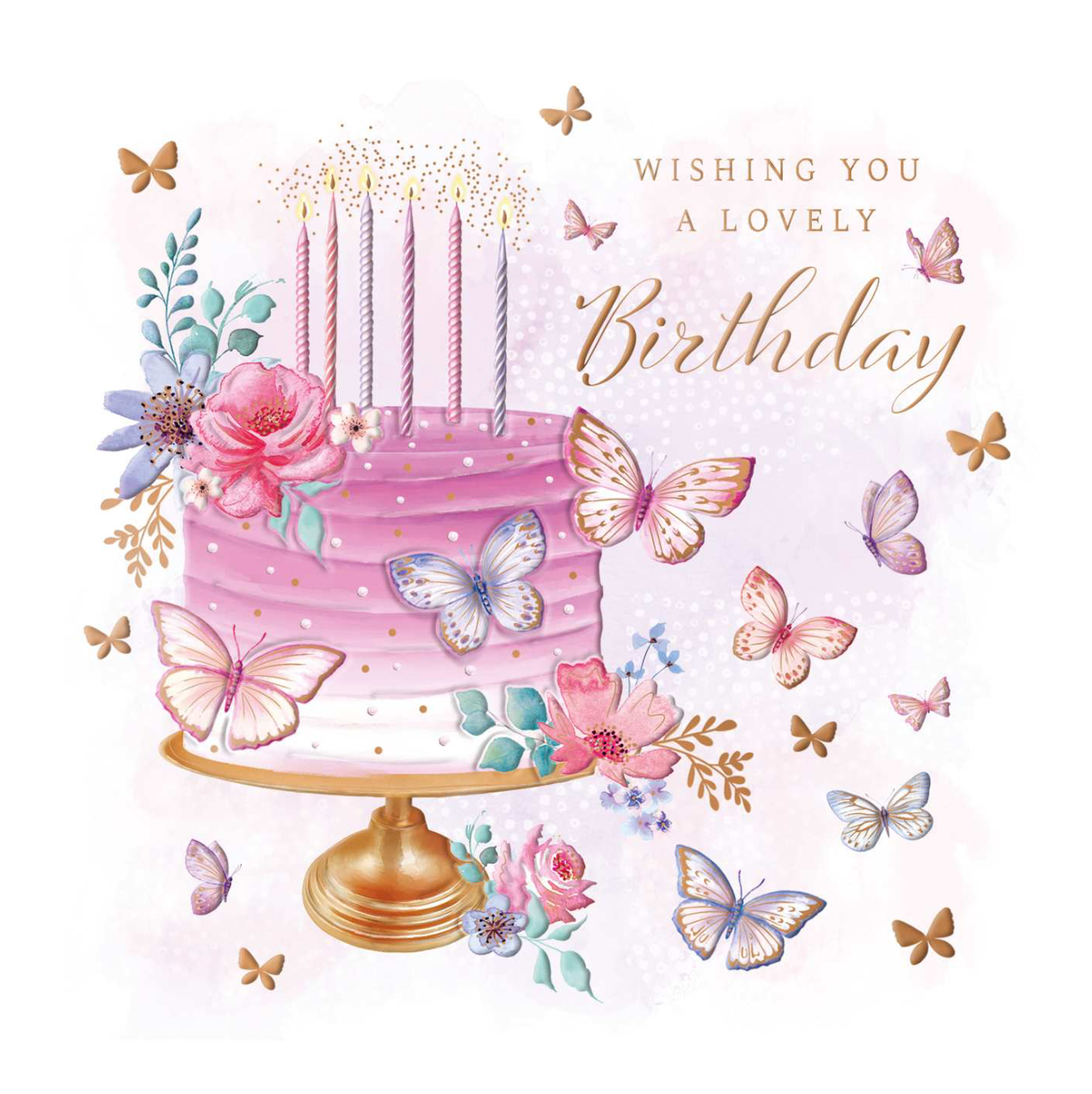 GREETING CARD - BIRTHDAY CAKE & BUTTERFLIES