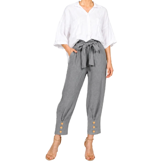 PANTS, LINEN - GRAY, BOW TIE