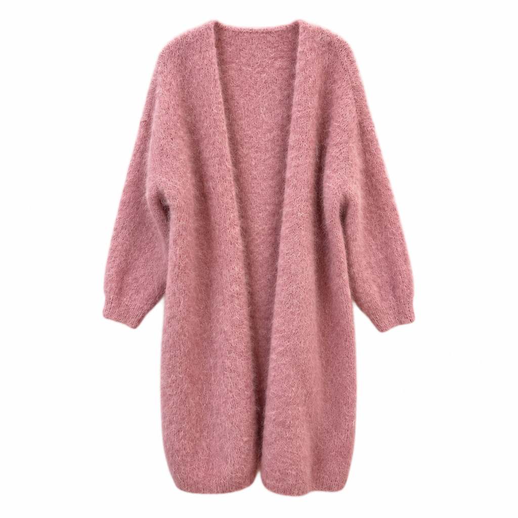 CARDIGAN, LONG - KID MOHAIR, OLD ROSE