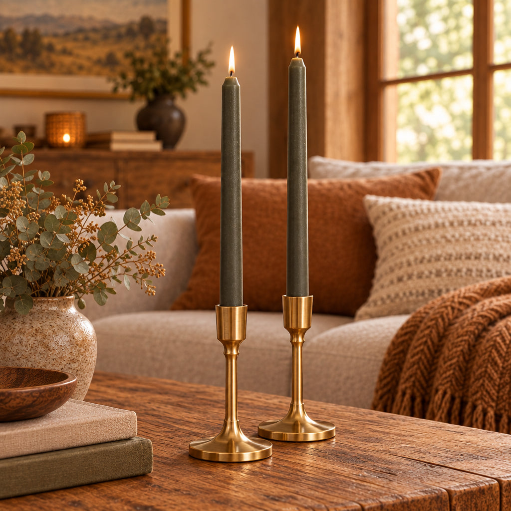 DANISH CANDLE, PILLAR - OLIVE 10"H