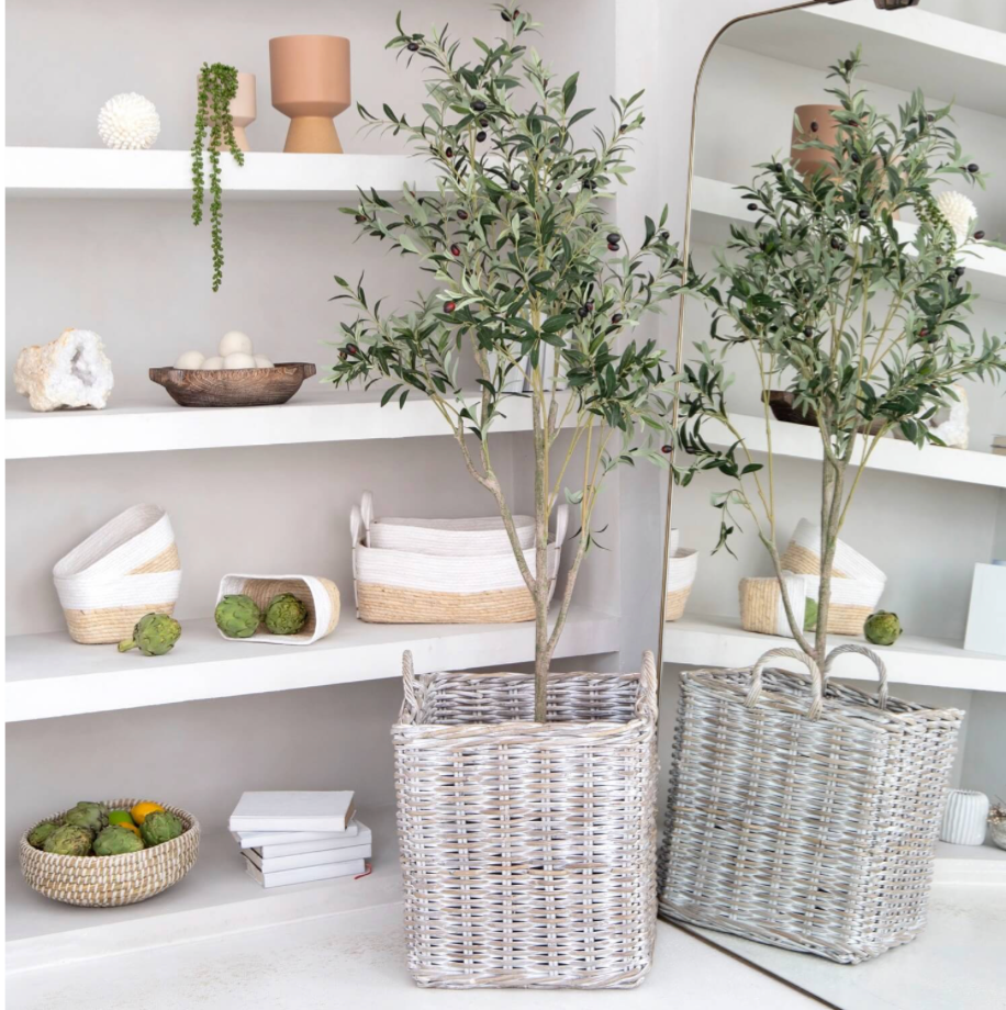 30% OFF! BASKET, RATTAN - SQUARE WHITEWASH